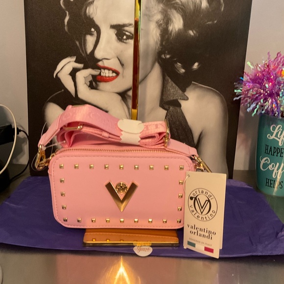 Valentino Orlandi Crossbody Double Zip Baby pink NWTS 4X7 inches - Picture 3 of 9